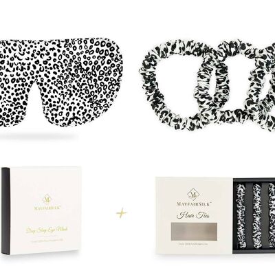 Leopard Silk Sleep Mask and Slim Hair Ties Gift Set