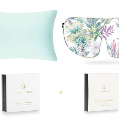 Teal Breeze and Iridescent Garden Silk Sleep Gift Set - Standard Pillowcase