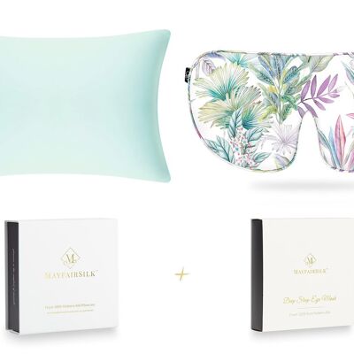 Teal Breeze and Iridescent Garden Silk Sleep Gift Set - Superking Pillowcase