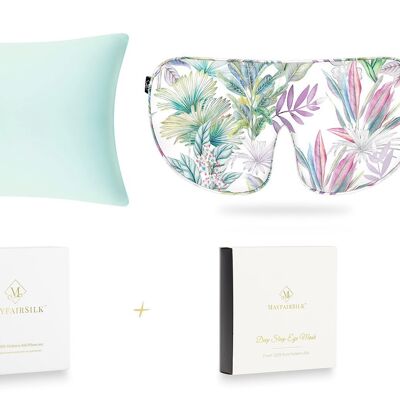 Teal Breeze and Iridescent Garden Silk Sleep Gift Set - Superking Pillowcase