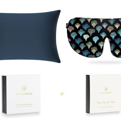 Midnight Blue and Dark Aqua Fans Silk Sleep Gift Set - Superking Pillowcase