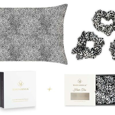 Leopard Silk Pillowcase and Scrunchies Gift Set - Superking Pillowcase