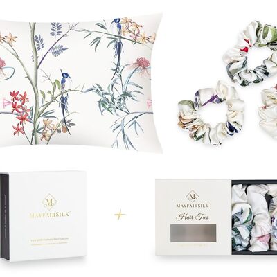Hummingbird Silk Pillowcase and Scrunchies Gift Set - Superking Pillowcase
