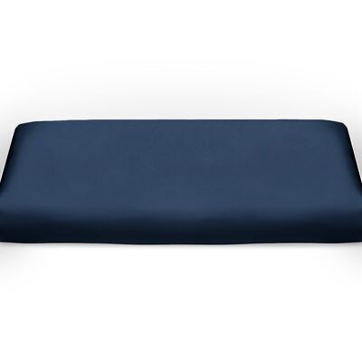 Midnight Blue Pure Silk Duvet Cover - Ivory Piping - Double