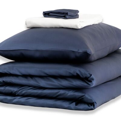 Midnight Blue with Brilliant White Silk Duvet Set - Super King / Standard Pillowcases