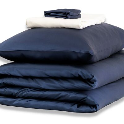 Midnight Blue with Ivory Silk Duvet Set - Double