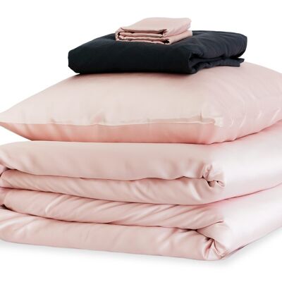 Precious Pink and Charcoal Silk Duvet Set - Double