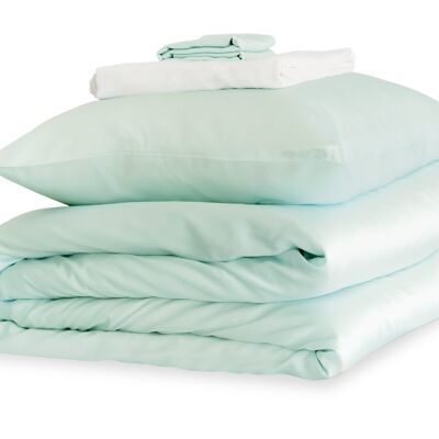 Teal Breeze and Brilliant White Silk Duvet Set - Double / Standard Pillowcases