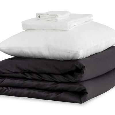 Charcoal and Brilliant White Silk Duvet Set #2 - Superking