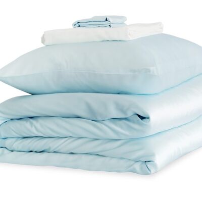 Pastel Blue and Brilliant White Silk Duvet Set - King