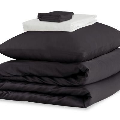 Charcoal and Brilliant White Silk Duvet Set #1 - Double