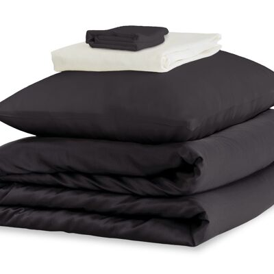 Charcoal and Ivory Silk Duvet Set #1 - Double