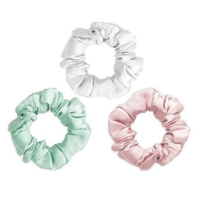 Brilliant White / Teal Breeze / Precious Pink Silk Scrunchies Set