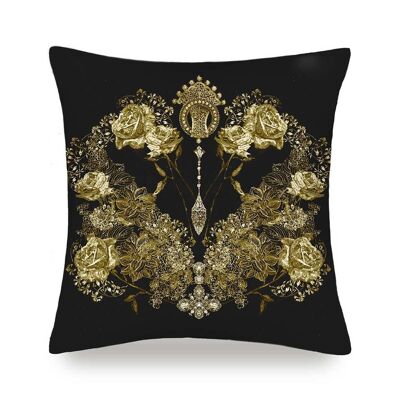 Black & Gold Roses Pure Silk Cushion Cover