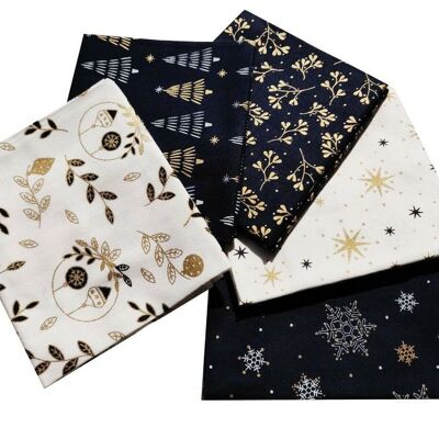 Metallic Christmas Fabric 100% Cotton Fat Quarter Bundle 5pc. Scandi Xmas Fabric