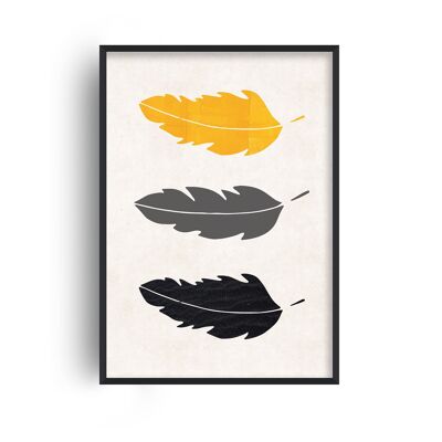 Feathers Mustard Print - A2 (42x59.4cm) - Black Frame