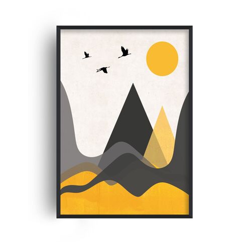 Hills and Mountains Mustard Print - A4 (21x29.7cm) - Black Frame