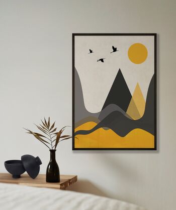 Hills and Mountains Moutarde Print - A3 (29,7x42cm) - Cadre Noir 2