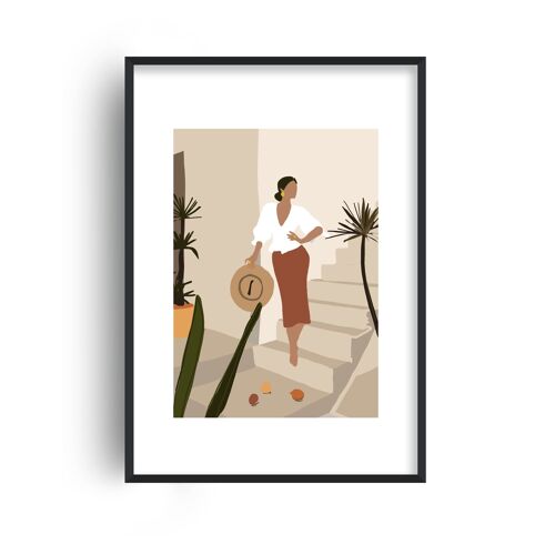 Mica Girl on Stairs N8 Print - A2 (42x59.4cm) - White Frame