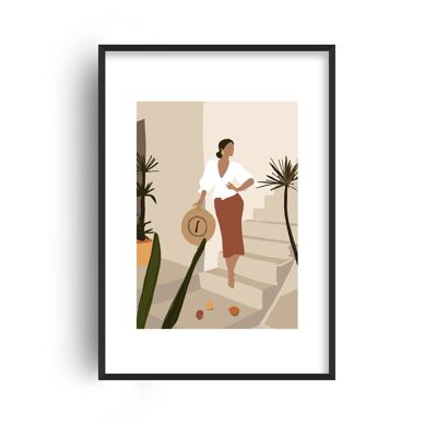 Mica Girl on Stairs N8 Print - 30x40inches/75x100cm - White Frame