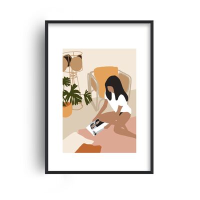 Mica Girl With Magazine N4 Print - A2 (42x59.4cm) - White Frame