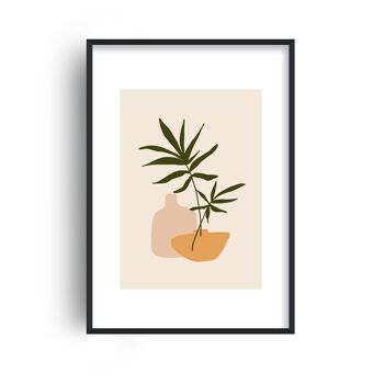 Mica Plant Pots Beige N1 Print - 30x40inches/75x100cm - Cadre Noir 1