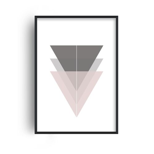 Minimal Pink and Grey Triangles Print - A4 (21x29.7cm) - Black Frame