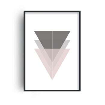 Imprimé Triangles Roses et Gris Minimal - A4 (21x29,7cm) - Cadre Blanc 1