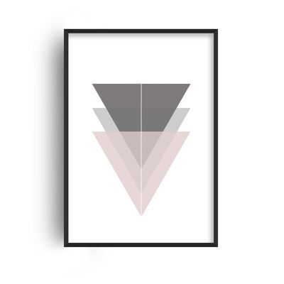 Minimal Pink and Grey Triangles Print - A4 (21x29.7cm) - White Frame