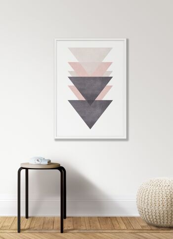Coton imprimé triangles roses et gris - A4 (21x29,7 cm) - impression uniquement 2