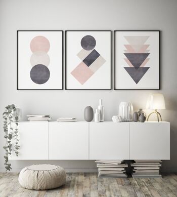 Coton imprimé triangles roses et gris - A4 (21x29,7 cm) - impression uniquement 4