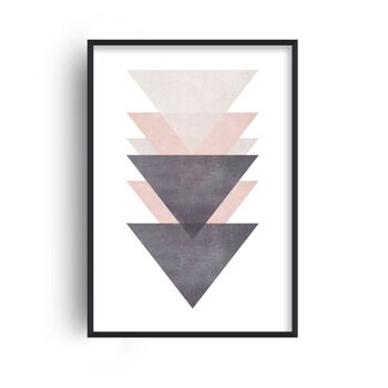 Coton Imprimé Triangles Rose et Gris - A4 (21x29,7cm) - Cadre Blanc 1