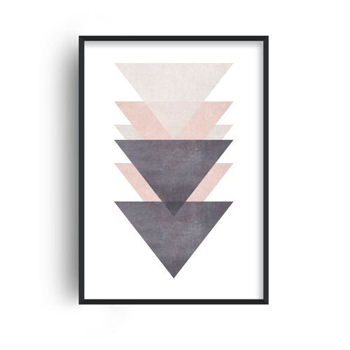 Cotton Pink and Grey Triangles Print - A2 (42x59.4cm) - Black Frame