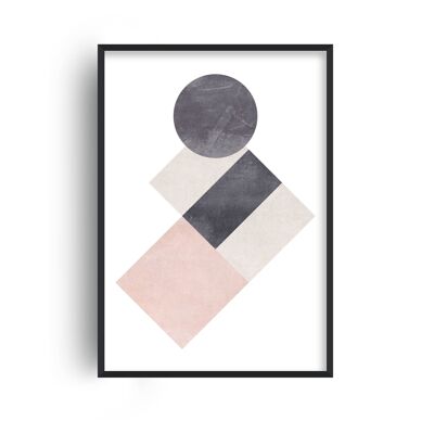 Cotton Pink and Grey Shapes Print - A4 (21x29.7cm) - Black Frame