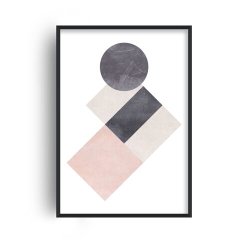 Cotton Pink and Grey Shapes Print - A2 (42x59.4cm) - Black Frame