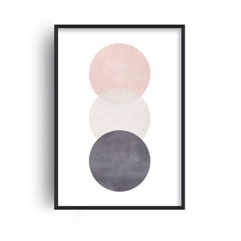 Coton Imprimé Cercles Rose et Gris - A4 (21x29,7cm) - Cadre Noir 1