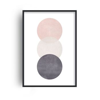 Coton Imprimé Cercles Rose et Gris - A3 (29,7x42cm) - Cadre Noir 1