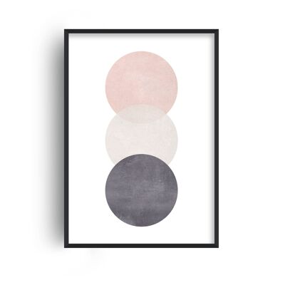 Cotton Pink and Grey Circles Print - A2 (42x59.4cm) - Black Frame