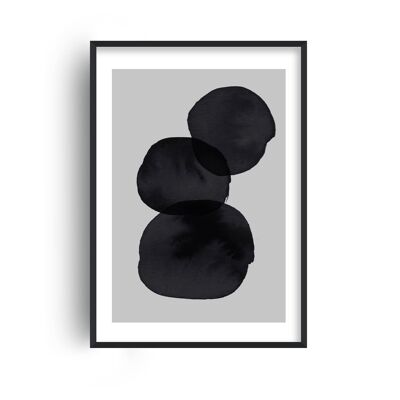 Grey and Black Stacked Circles Print - A4 (21x29.7cm) - Black Frame