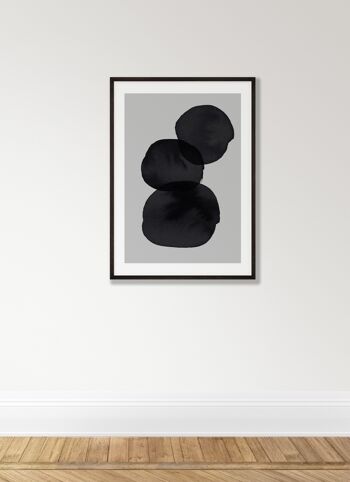 Imprimé Cercles Empilés Gris et Noir - A3 (29,7x42cm) - Cadre Blanc 3