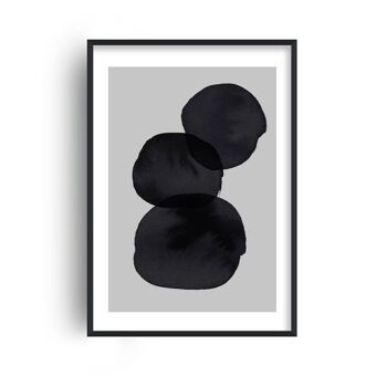 Imprimé Cercles Empilés Gris et Noir - 30x40 pouces/75x100cm - Cadre Blanc 1