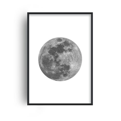 Grey Full Moon Print - A2 (42x59.4cm) - Black Frame