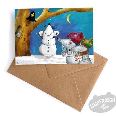 Folding card snow mouse