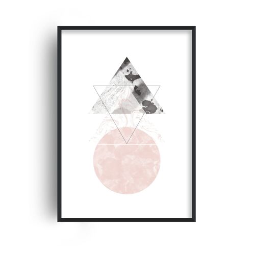 Marble Black and Pink Triangle Abstract Print - A4 (21x29.7cm) - White Frame