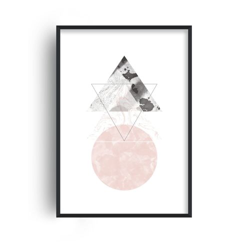 Marble Black and Pink Triangle Abstract Print - A3 (29.7x42cm) - Black Frame