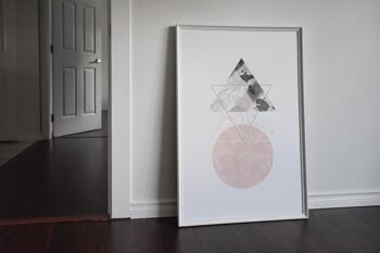 Imprimé Abstrait Triangle Marbré Noir et Rose - A3 (29,7x42cm) - Cadre Blanc 2