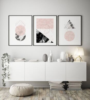Impression abstraite triangulaire en marbre noir et rose - 20x28 poucesx50x70cm - Cadre blanc 3