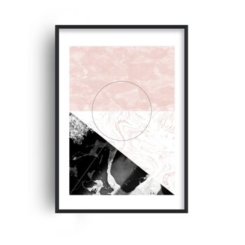 Impression abstraite rectangle marbré noir et rose - A4 (21x29,7 cm) - Cadre noir 1