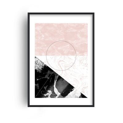 Marble Black and Pink Rectangle Abstract Print - A4 (21x29.7cm) - Black Frame