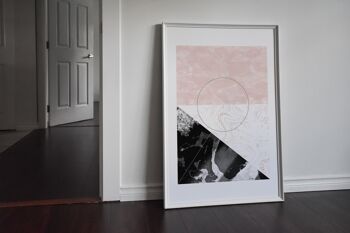 Impression abstraite rectangle marbré noir et rose - A4 (21x29,7 cm) - Cadre noir 2